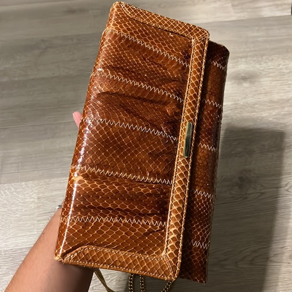 Susan Gail Vintage Genuine Snake Skin Clutch with Gold Strap